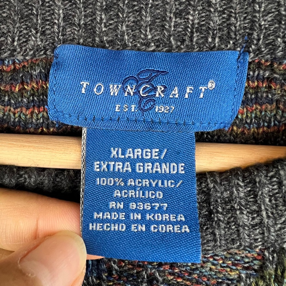 Towncraft Mens XL Vintage Abstract Geometric Knit Sweater Multi-Color Crewneck - Picture 3 of 8